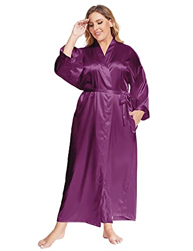 feslieacc Damen Plus Size Lange Satin Bademäntel Übergröße Lange Seide Bademäntel Kimonos Nachtwäsche Morgenmantel, Dunkles Violett, L/XL feslieacc Damen Plus Size Lange Satin Bademäntel Übergröße Lange Seide Bademäntel Kimonos Nachtwäsche Morgenmantel, Dunkles Violett, L/XL von feslieacc
