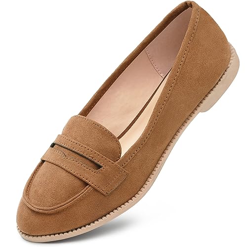 festooning Damen Loafer Bequeme Mokassins Casual Slip-on Flats Schuh Büro Wildleder Ballettschuhe Braun EU39 von festooning