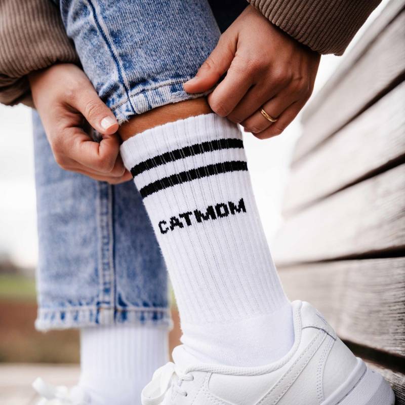 Catmom Socken Für Damen | Bio-Baumwoll-Sportsocken Mit Schriftzug Lustige Cat Mom Tennissocken Katzenmamas Gift von fetcherandfriends
