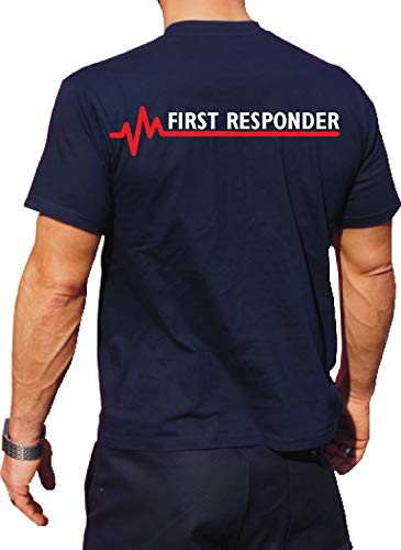 T-Shirt Navy, First Responder mit roter EKG-Linie L von feuer1