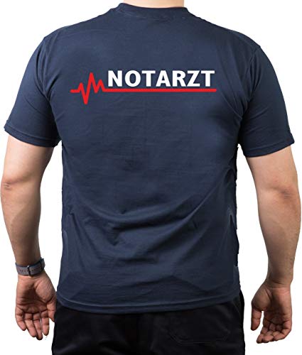 T-Shirt Navy, Notarzt mit roter EKG-Linie L von FEUER1