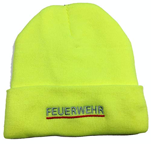 Pudelmütze neon-Yellow, Silber gestickt Feuerwehr, rot unterstrichen, mit Thinsulate von FEUER1