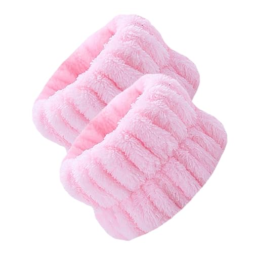 Handgelenkwaschbänder | 2 Stück Coral Fleece Spa-Armbänder saugfähig | Flauschige Handgelenkhandtücher zum Waschen des Gesichts, elastische Haargummis für Frauen, Mädchen und zum Trainieren Feveo von feveo