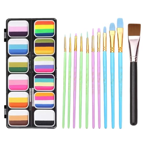 Schminkset für Kinder, Schminkpalette - 12 Farben professionelle Körperkunst-Malpalette | Waschbare Regenbogenfarben-Körperkunst-Malpalette für Mädchen und Jungen Feveo von feveo