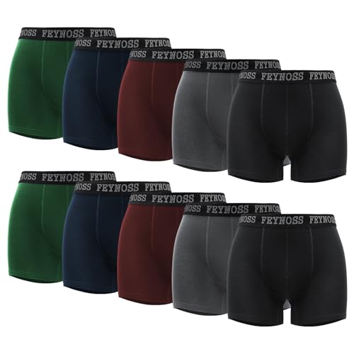 feynoss Boxershorts Herren 10er Pack - Atmungsaktive Männer Unterwäsche, Retroshorts Unterhosen Männer, XL für Fahrrad Fahren, Ball Sports von feynoss