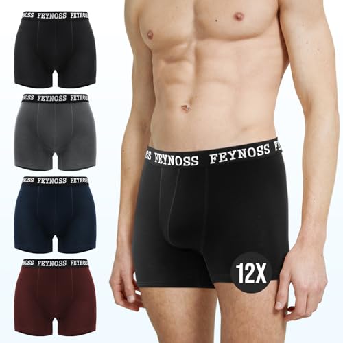 feynoss Men's Boxer Shorts,12er Pack Boxershorts Herren, Unterhosen Männer mit Breiter Elastischem Bund, No Scratching Labels, Atmungsaktive, Weiche,Unterwäsche für den Alltag der Männer,2XL von feynoss