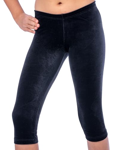 ff FISCHER Capri Samthose Turnhose Mädchen Samt glatt Gymnastik Turn Sport Capri Hose in glattem Samt Fitnesshose 7712, Größe: 116, Farbe: Schwarz von ff FISCHER