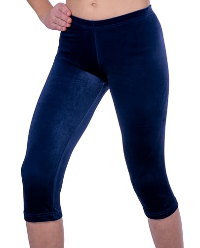 ff FISCHER Damen Yogahose Caprihose Samt glatt Gymnastik Turn Sport Capri Hose in glattem Samt Fitnesshose 7712, Größe: 38, Farbe: Marine von ff FISCHER