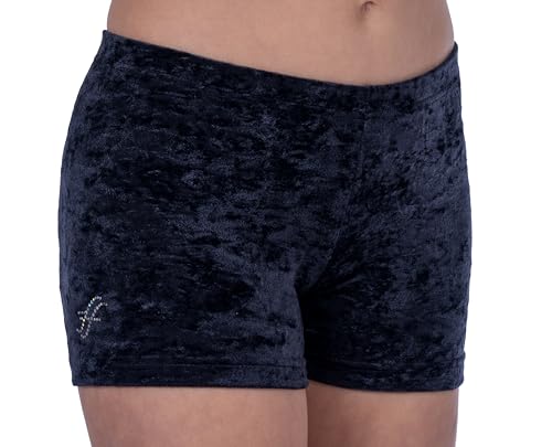 ff FISCHER Turnhose Mädchen Samtshorty Gymnastik Turn Shorts in wolkigem Samt Fitnesshose Sport 77134, Größe: 128, Farbe: Schwarz von ff FISCHER