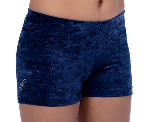 ff FISCHER Turnhose Mädchen Samtshorty Gymnastik Turn Shorts in wolkigem Samt Fitnesshose Sport 77134, Größe: 152, Farbe: Marine von ff FISCHER