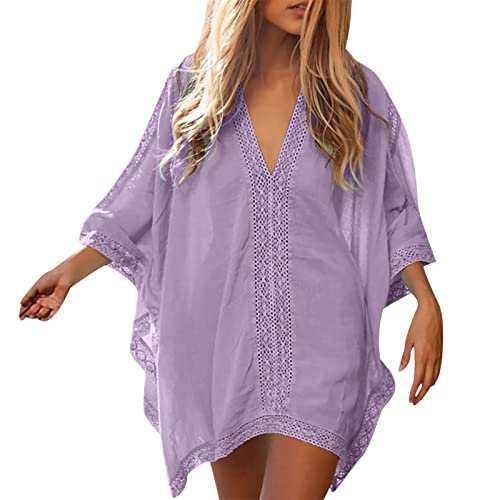 ffkoisE Damen Strandkleid mit Spitze Strandponcho Strandkleider V-Ausschnitt Sommer Bikini Cover Up Badeanzug Bedecken Pareos Bademode Sommer ffkoisE Damen Strandkleid mit Spitze Strandponcho Strandkleider V-Ausschnitt Sommer Bikini Cover Up Badeanzug Bedecken Pareos Bademode Sommer von ffkoisE