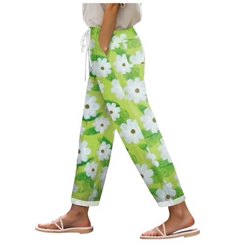 ffkoisE Deals of The Day Musselin Hose Damen Lang Leichte Sommerhose - Leinenhose Freizeithose Stretch Baumwolle Elegant Haremshose Luftig Sommer Bequeme Stoffhose von ffkoisE