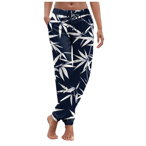 ffkoisE Elegante Jogginghose Damen Pant Lange Haremshose Schlupfhose Boho Strandhose Leicht Freizeithose Blumenmuster Sommerhose Frauen Hose Stoffhose mit Taschen Jogginghose Yogahose von ffkoisE