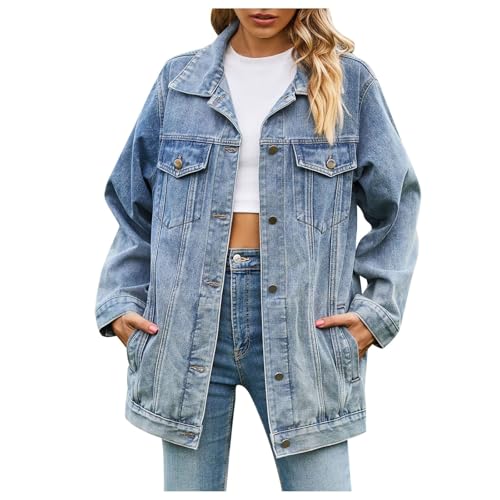 ffkoisE Leichte Jacke Damen Frühling Jeansjacken Kurze Jacke Denim Jean Mantel Outwear Frühlingsjacke Mit Knöpfen Sommerjacke Distressed Authentics Jean-Jacket Oversized Leichte Übergangsjacke von ffkoisE