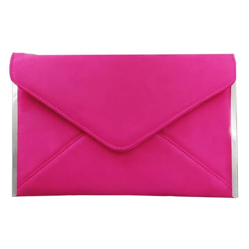 fi9® Handtasche, einfarbig, Wildleder, Umschlag-Stil, Brautschmuck, Hochzeit, Abend, Clutch, Party, Handtasche, fuchsia pink, medium von fi9