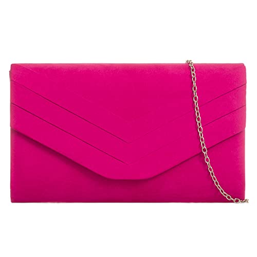 fi9 Damen Stilvolle Wildleder Umschlag Stil Braut Hochzeit Abend Clutch Party Handtasche, medium (Fuchsia Rosa) von fi9