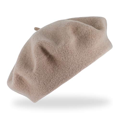 fiebig Baske aus 100% Reiner Schurwolle | Baskenmütze in One Size & Woolmark Qualität | Wollbaske in vielen Farben Made in Europe (Beige) von fiebig