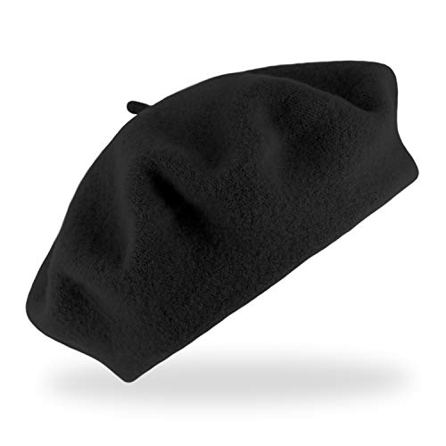 fiebig Baske aus 100% Reiner Schurwolle | Baskenmütze in One Size & Woolmark Qualität | Wollbaske in vielen Farben Made in Europe (Schwarz) von fiebig