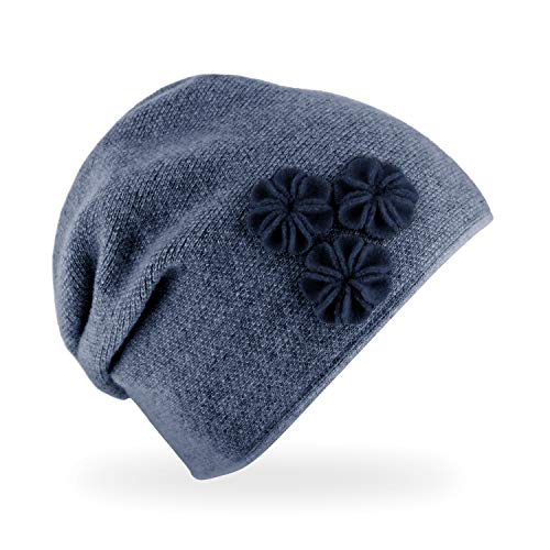 fiebig Berta Strickmütze | Beanie Mütze aus Wolle mit Raffung für Damen | Feinstrick Qualität Made in Europe (Blau) von fiebig