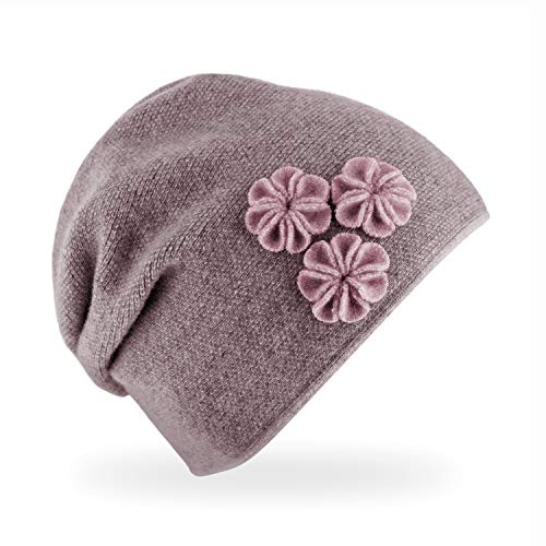 fiebig Berta Strickmütze | Beanie Mütze aus Wolle mit Raffung für Damen | Feinstrick Qualität Made in Europe (Malve) von fiebig