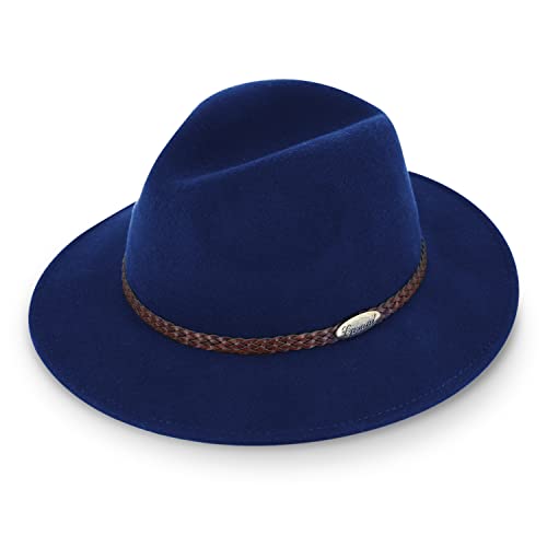 fiebig Casual Traveller Wollfilzhut | Crushable & Waterproof Rollhut mit geflochtener Lederbandgarnitur (55-S, Royalblau) von fiebig