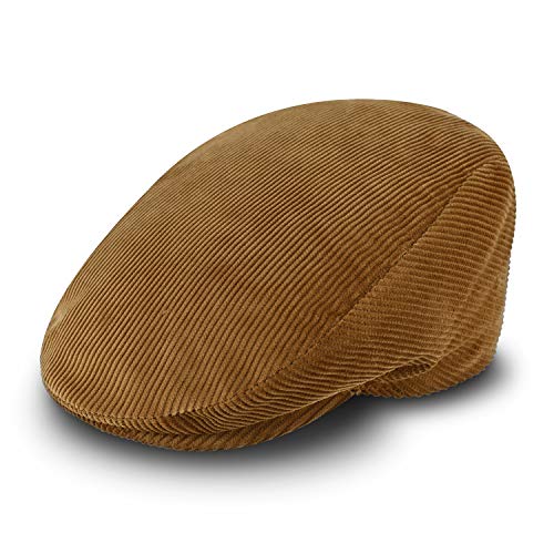 fiebig Cord Flatcap für Damen & Herren | Schiebermütze aus Baumwolle mit gestepptem Innenfutter | Flache Cordmütze Made in Italy (54-S, beige) von fiebig