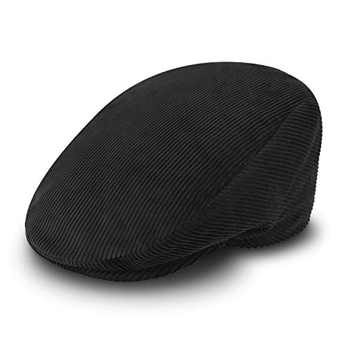 fiebig Cord Flatcap für Damen & Herren | Schiebermütze aus Baumwolle mit gestepptem Innenfutter | Flache Cordmütze Made in Italy (62-XXL, schwarz) von fiebig