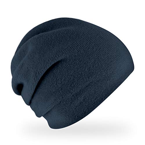 fiebig Darling Strickmütze | Beanie Mütze aus Wolle mit Raffung für Damen | Doppelte Feinstrick Qualität Made in Europe (Blau) von fiebig