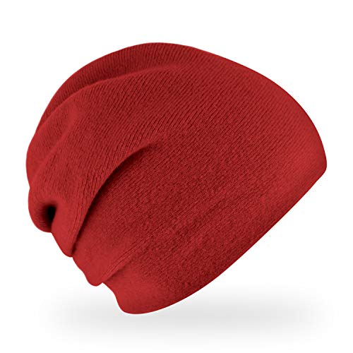 fiebig Darling Strickmütze | Beanie Mütze aus Wolle mit Raffung für Damen | Doppelte Feinstrick Qualität Made in Europe (Rot) von fiebig