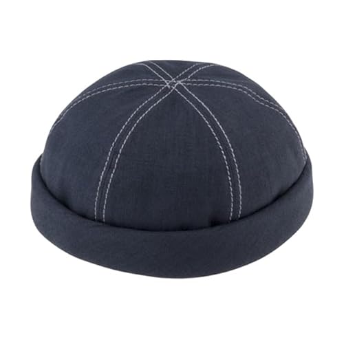 fiebig Dockermütze Leinen | Dockercap mit Rollrand | Fischermütze mit Baumwollfutter (57-M, Marineblau) von fiebig