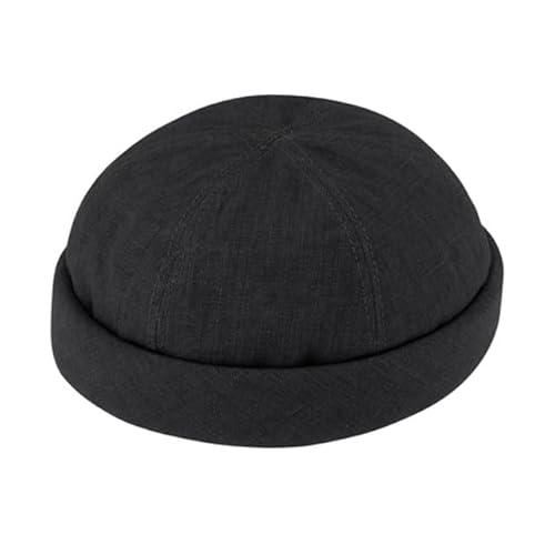 fiebig Dockermütze Leinen | Dockercap mit Rollrand | Fischermütze mit Baumwollfutter (59-L, Schwarz) von fiebig