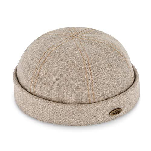 fiebig Dockermütze aus Leinenstoff mit Rollrand | Dockercap mit Kontrastnähten | Kurze Fischermütze mit Baumwollfutter (59-L, Beige) von fiebig