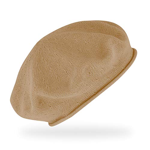 fiebig Feinstrickbaske mit Rollrand | Barett in OneSize aus Baumwolle | Leichte Wollbaske in vielen Farben (One Size, Camel) von fiebig