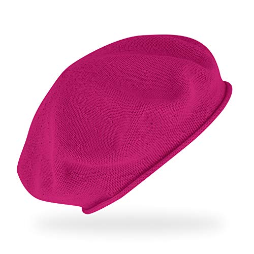 fiebig Feinstrickbaske mit Rollrand | Barett in OneSize aus Baumwolle | Leichte Wollbaske in vielen Farben (One Size, Pink) von fiebig