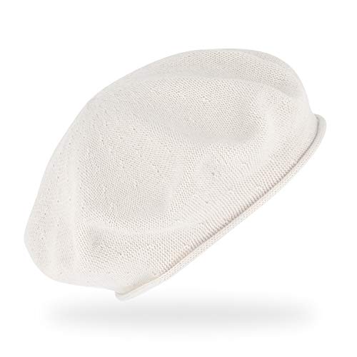 fiebig Feinstrickbaske mit Rollrand | Barett in OneSize aus Baumwolle | Leichte Wollbaske in vielen Farben (One Size, Weiß) von fiebig