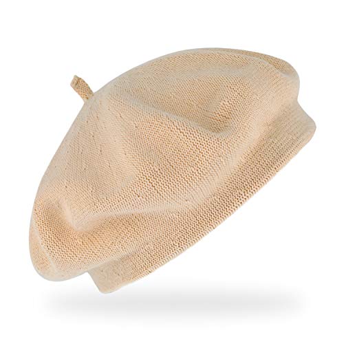 fiebig Feinstrickbaske mit Zipfel | Barett in OneSize aus Baumwolle | Leichte Wollbaske in vielen Farben (One Size, Beige) von fiebig