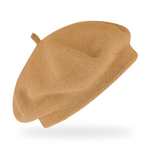 fiebig Feinstrickbaske mit Zipfel | Barett in OneSize aus Baumwolle | Leichte Wollbaske in vielen Farben (One Size, Camel) von fiebig