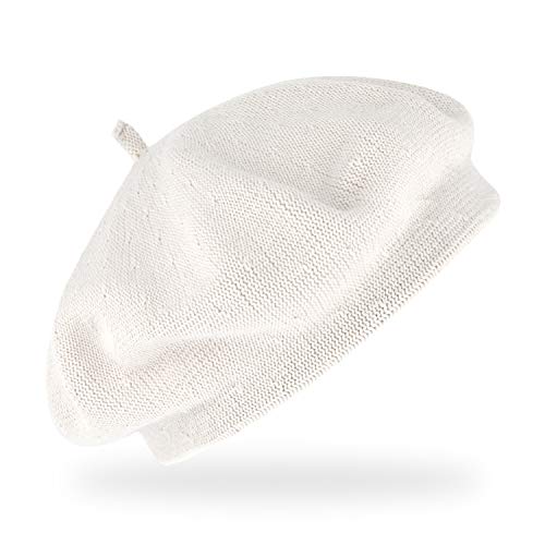 fiebig Feinstrickbaske mit Zipfel | Barett in OneSize aus Baumwolle | Leichte Wollbaske in vielen Farben (One Size, Weiß) von fiebig