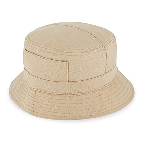 fiebig Fischerhut aus Baumwolle | Unisex Outdoorhut mit Taschen & Reißverschlussfach | Bucket Hat in vielen Farben & Größen (57-M, Beige) von fiebig