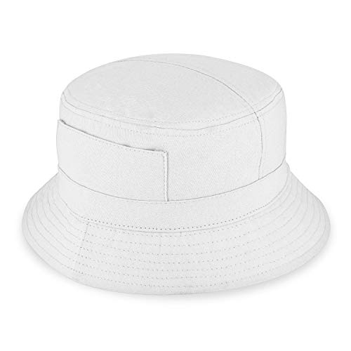 fiebig Fischerhut aus Baumwolle | Unisex Outdoorhut mit Taschen & Reißverschlussfach | Bucket Hat in vielen Farben & Größen (57-M, Weiß) von fiebig
