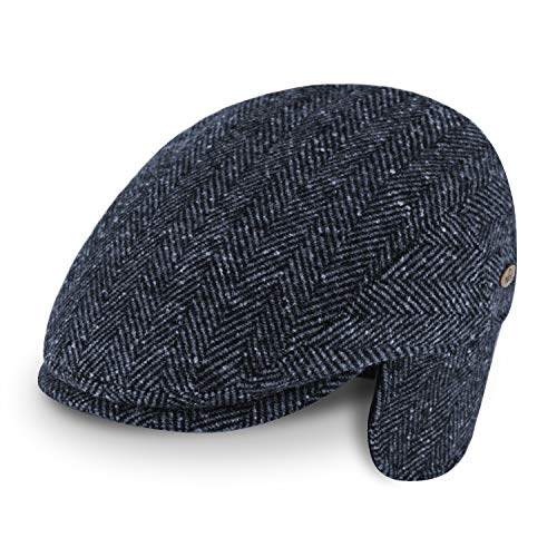 fiebig Flatcap Herringbone mit Ohrenschutz | Schirmmütze aus Wollmix mit Ohrenklappen | Fischgrät Gatsby Kappe Made in Italy (57-M, Marineblau) von fiebig
