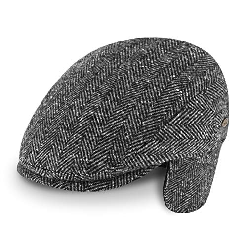 fiebig Flatcap Herringbone mit Ohrenschutz | Schirmmütze aus Wollmix mit Ohrenklappen | Fischgrät Gatsby Kappe Made in Italy (60-XL, Anthrazit) von fiebig