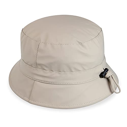 fiebig Ginny Regenhut mit flexiblem Band | Outdoor Fischerhut mit leichtem Cotton-Futter | Angenehme Passform für das ganze Jahr (56-M, Beige) von fiebig