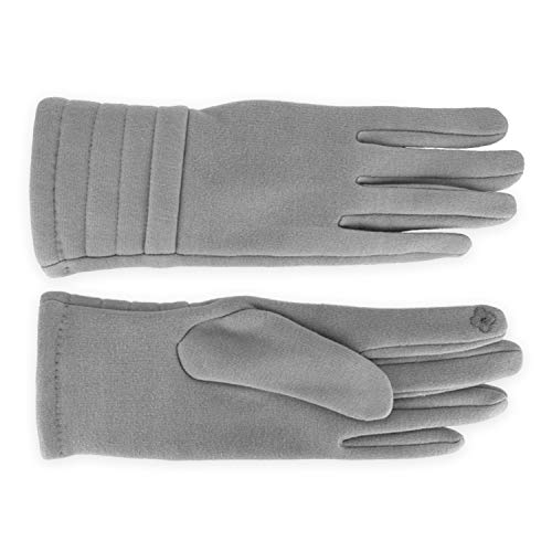 fiebig Handschuhe aus Jersey | Teddy Fleece Innenfutter & Touchfunktion | leichter & warmer Damen Thermo Handschuh (L, Hellgrau) von fiebig