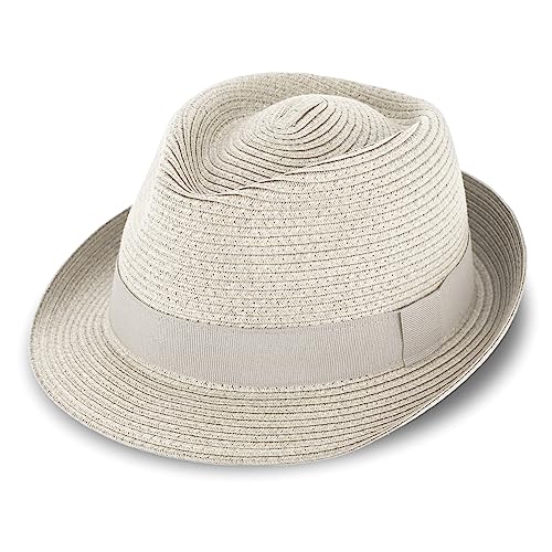 fiebig Jackson Trilby Papierhut mit farbigem Ripsband | Sonnenhut aus 100% Papier | Natur Sommerhut (55-S, Natur) von fiebig