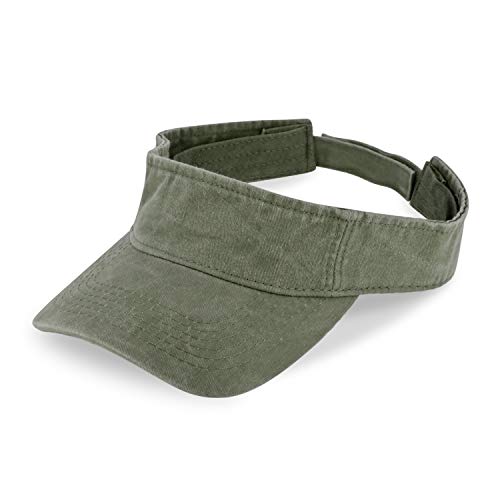 fiebig Juno Visor mit Klettverschuss | One Size Sommercap in vielen Farben aus 100% Baumwolle | Unisex Sommerkappe mit verstellbarem Innenband (One Size, Olivgrün-Washed) von fiebig