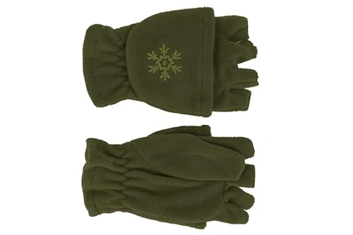 fiebig Mädchen Jungen Halbfinger Handschuh mit Klappe in Fleece für Kinder!, Farben:oliv, Handschuhgröße:3 von fiebig