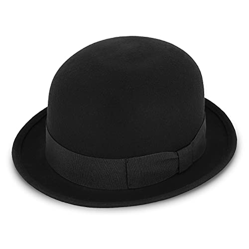 fiebig Melone mit Ripsband | Bowler Filzhut aus 100% Wolle für Damen und Herren | Klassischer Wollfilzhut Made in Italy (55-S, Schwarz) von fiebig