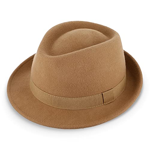 fiebig Miller Trilby Wollfilzhut | Filzhut mit gleichfarbigem Ripsband | Fedorahut Made in Italy (55-S, Camel) von fiebig