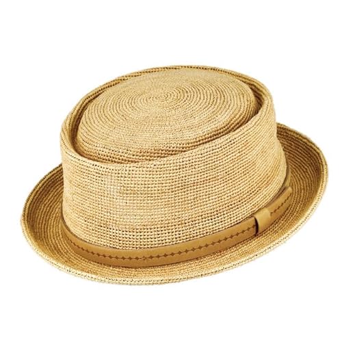 fiebig Pork Pie Strohhut | Porkpie Raffia Crochet mit Kunstlederband (57-M, Beige) von fiebig